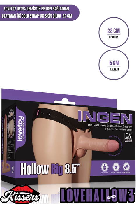 Lovetoy Ultra Realistik Belden Bağlamalı Uzatmalı İçi Dolu Strap On Skin Dildo 22 Cm
