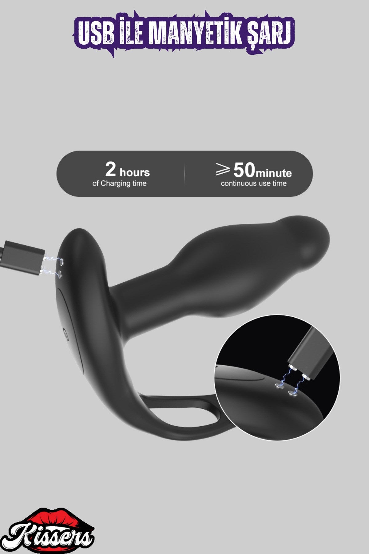 Manyetik Şarjlı 7 Modlu Rotasyonlu Silikon Titreşimli Uyarıcılı Testisli Penis Halkası