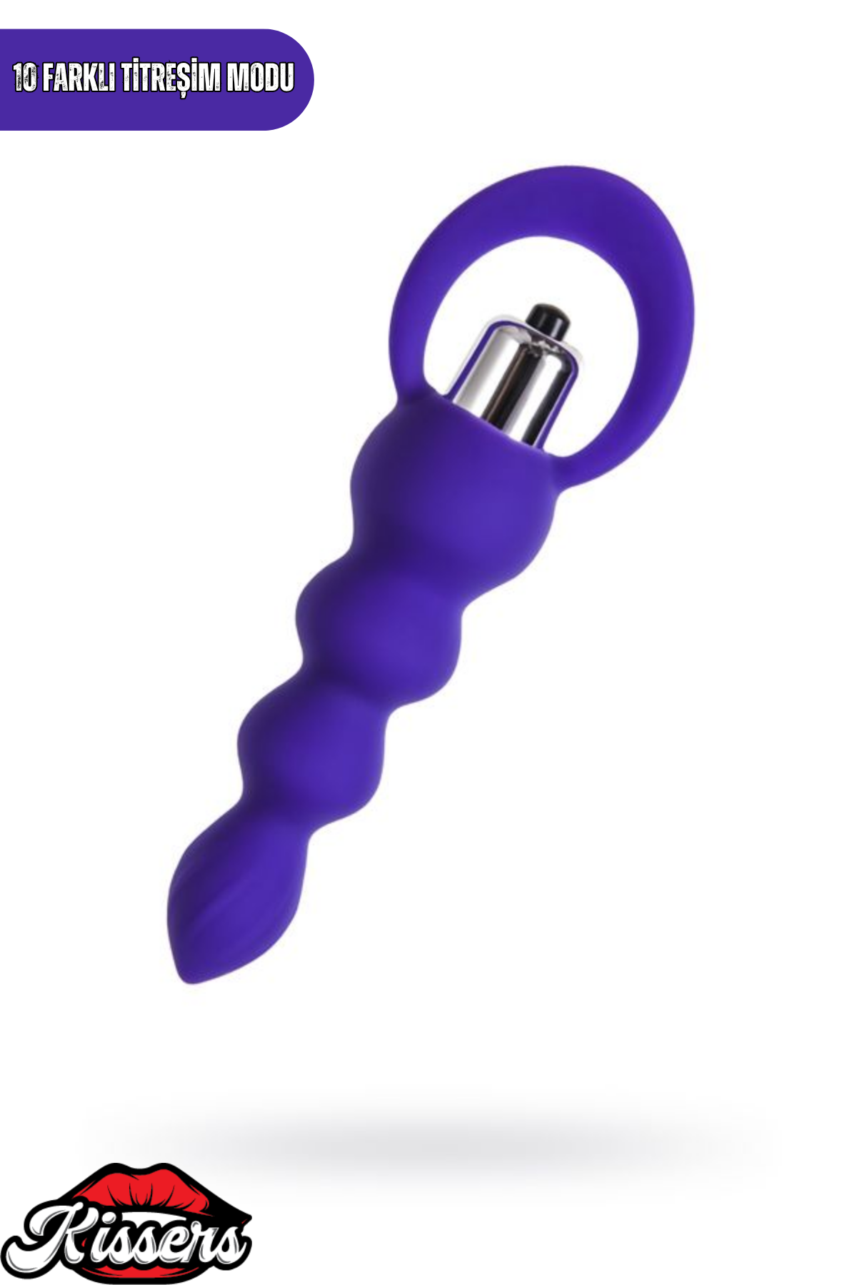 Titreşimli Silikon Anal Plug 14 cm Mor 10 Modlu Boğumlu Medikal Silikon