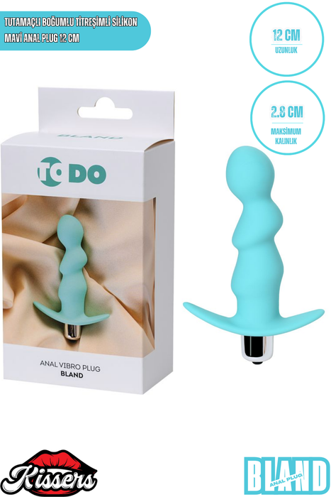 Bland Titreşimli Silikon Anal Plug 12 cm Mint Mavi Tutamaçlı Boğumlu