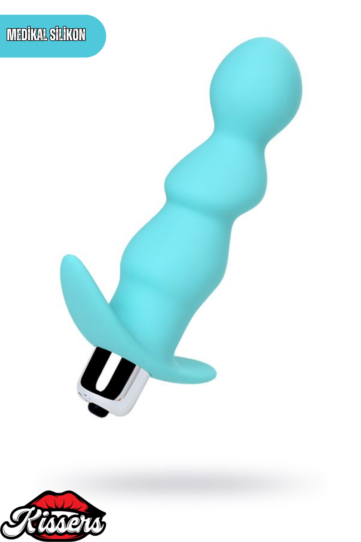 Bland Titreşimli Silikon Anal Plug 12 cm Mint Mavi Tutamaçlı Boğumlu