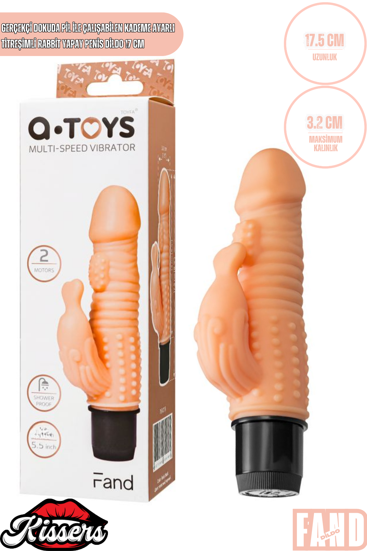 Gerçekçi Dokulu Rabbit Titreşimli Yapay Penis Dildo 17 Cm TPE Pil Çalışan Multi Speed Vibratör