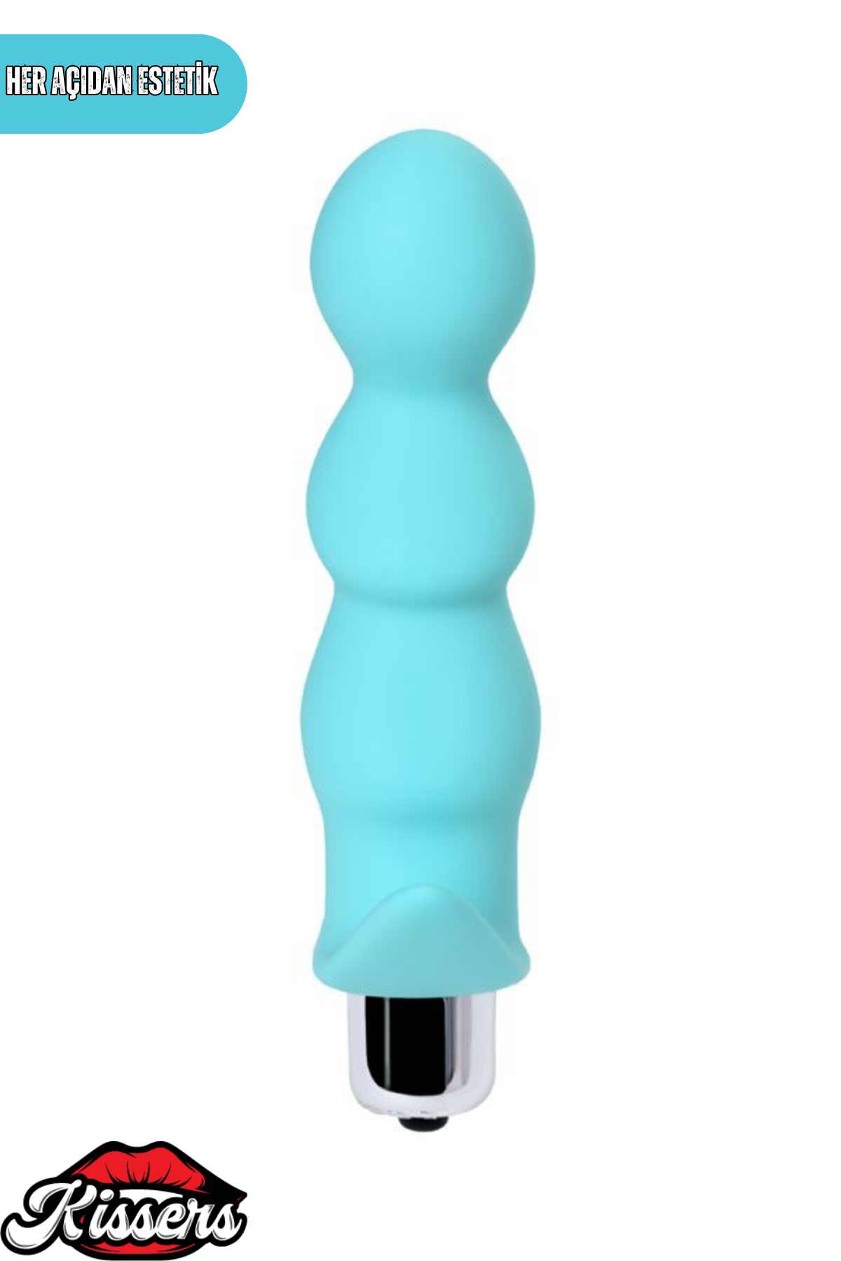Bland Titreşimli Silikon Anal Plug 12 cm Mint Mavi Tutamaçlı Boğumlu