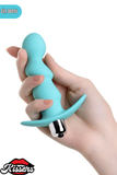 Bland Titreşimli Silikon Anal Plug 12 cm Mint Mavi Tutamaçlı Boğumlu