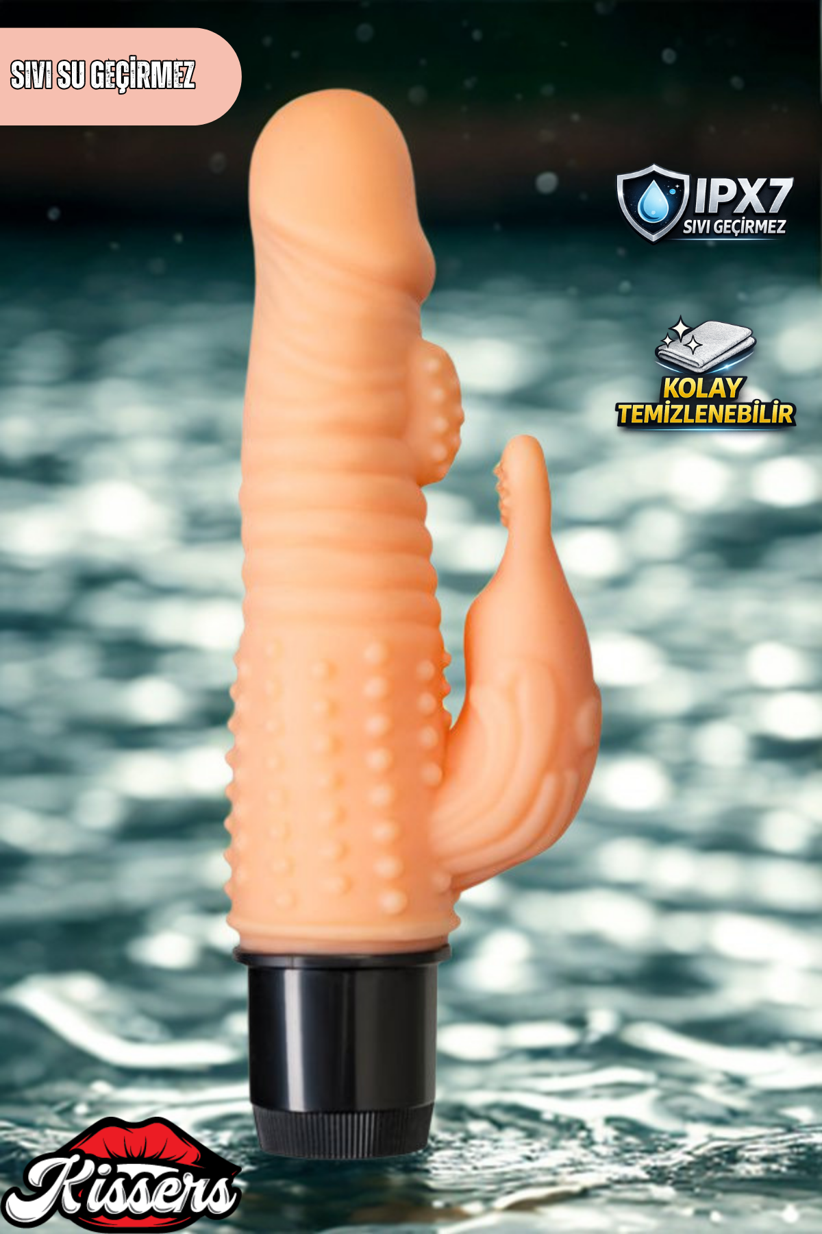 Gerçekçi Dokulu Rabbit Titreşimli Yapay Penis Dildo 17 Cm TPE Pil Çalışan Multi Speed Vibratör