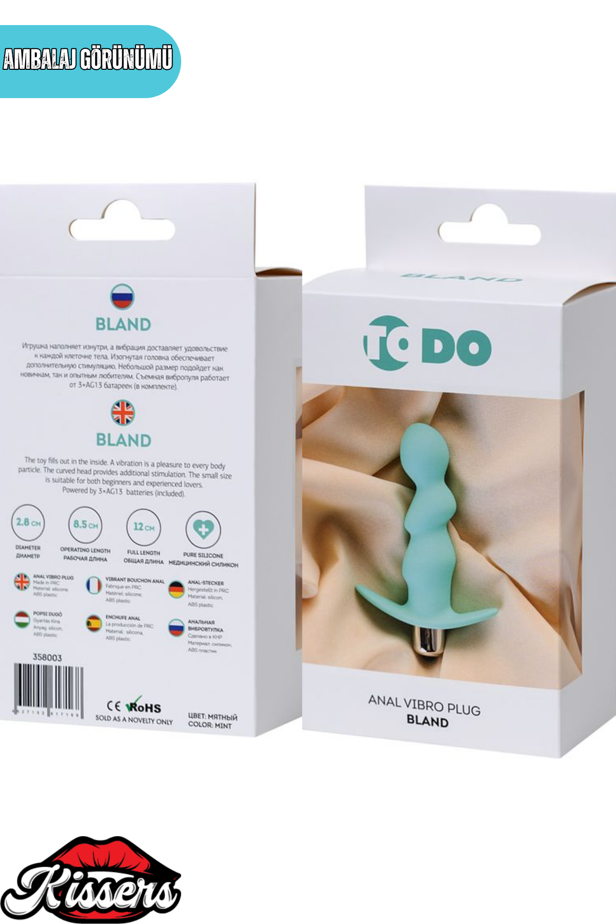 Bland Titreşimli Silikon Anal Plug 12 cm Mint Mavi Tutamaçlı Boğumlu