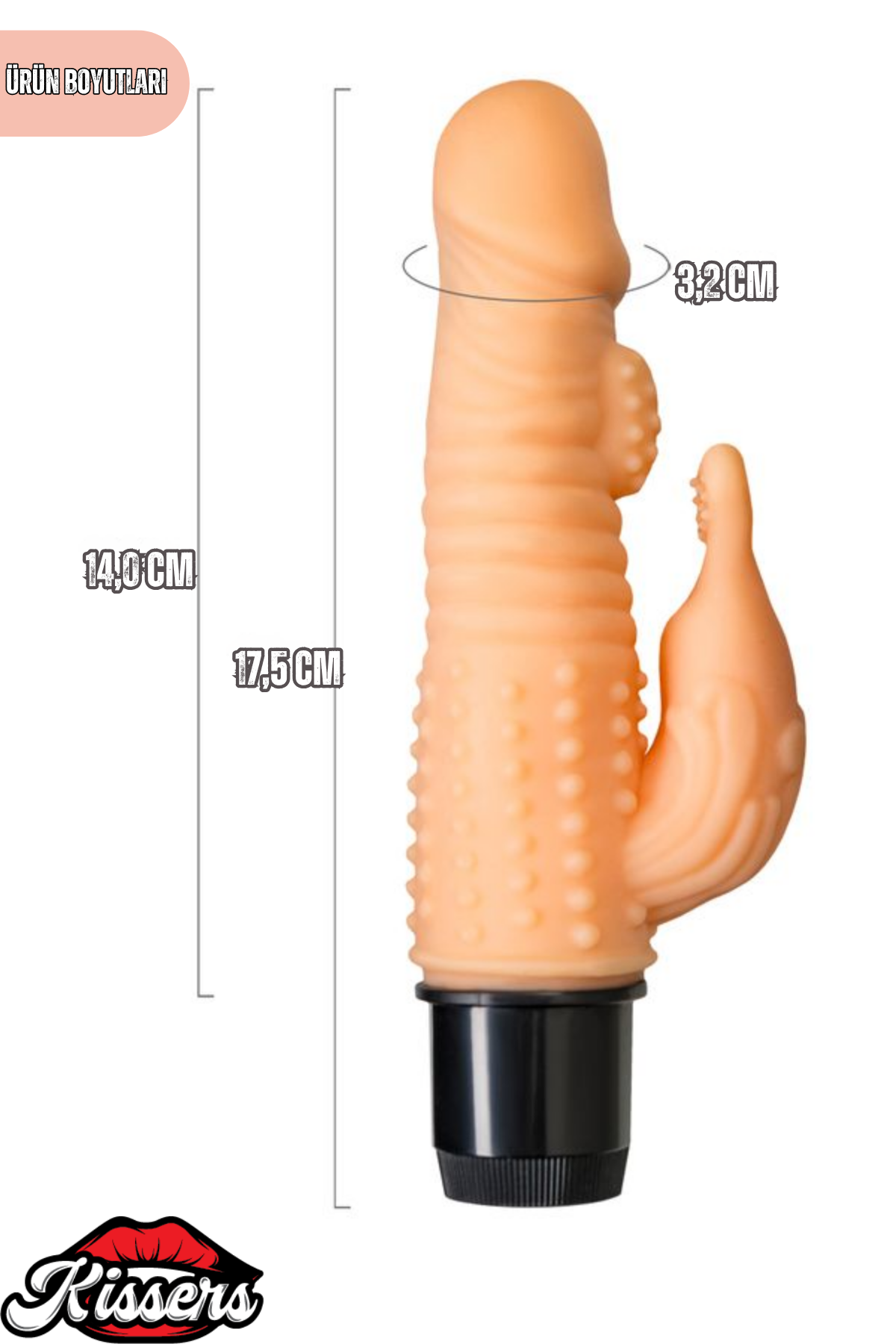 Gerçekçi Dokulu Rabbit Titreşimli Yapay Penis Dildo 17 Cm TPE Pil Çalışan Multi Speed Vibratör