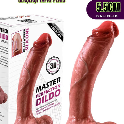 Ultra Yumuşak Damarlı Çift Katmanlı Silikon Gerçekçi Testisli Dildo Mega Boy Penis 22 Cm Steve