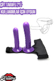 Double Belden Bağlamalı Kemerli Çift Taraflı Bisex Lezbiyen Couple Dildo Penis Mor
