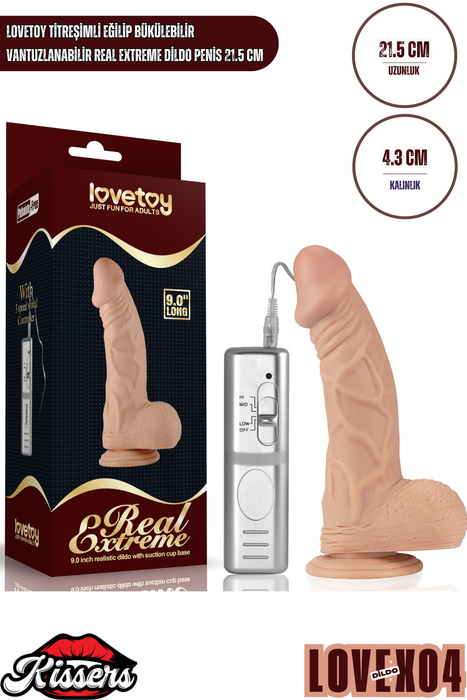 Lovetoy Titreşimli Eğilip Bükülebilir Vantuzlanabilir Real Extreme Dildo Penis 21.5 cm