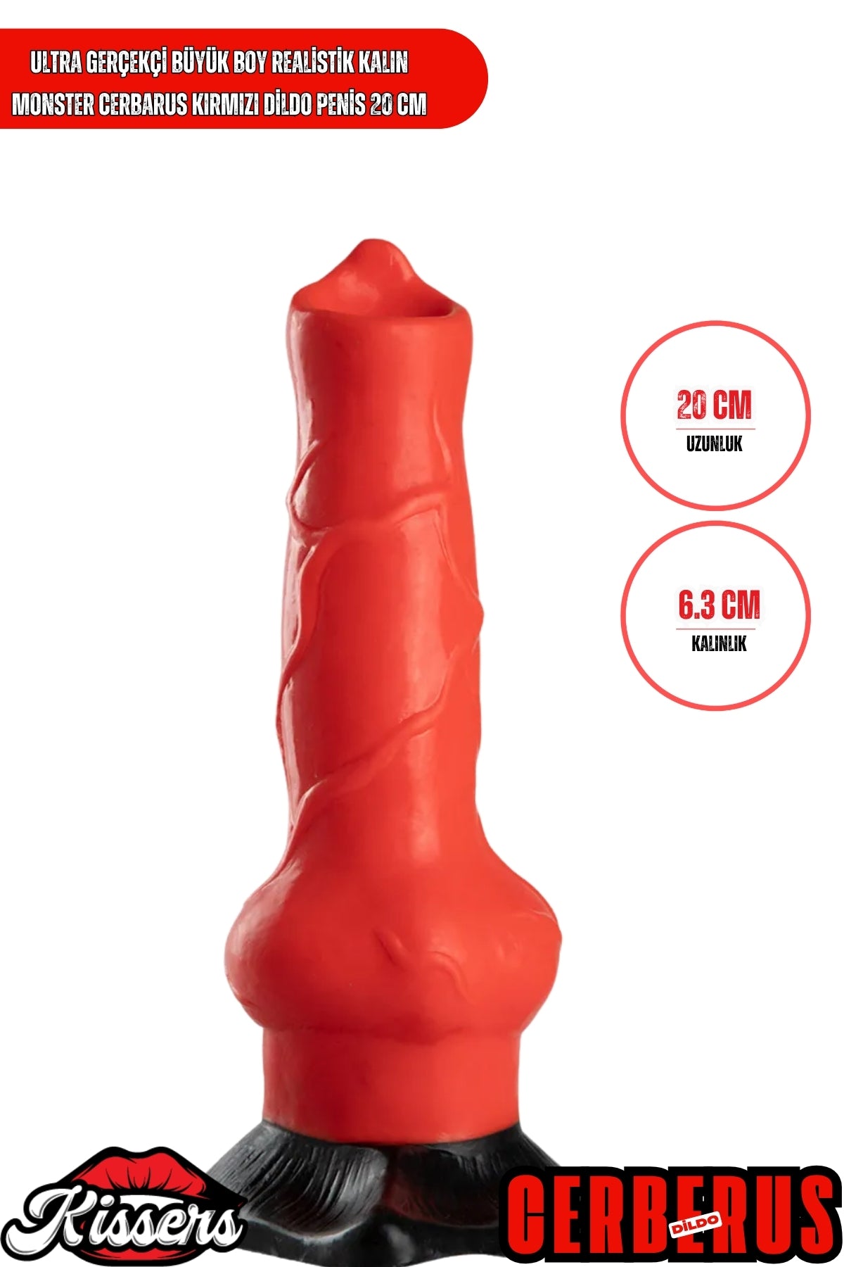 Ultra Gerçekçi Büyük Boy Realistik Kalın Monster Cerbarus Kırmızı Dildo Penis 20 cm