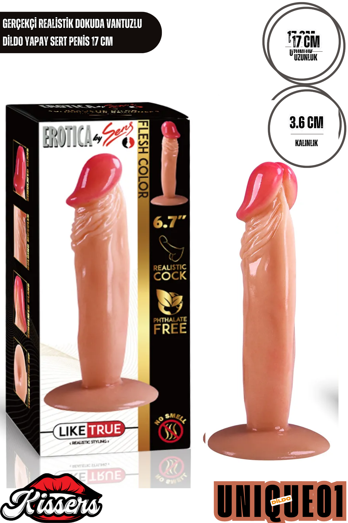 Gerçekçi Realistik Dokuda Vantuzlu Dildo Yapay Sert Penis 17 cm