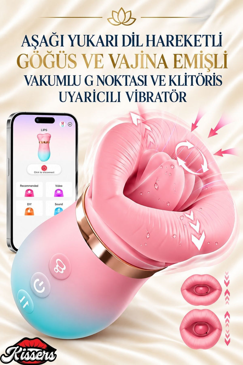 Aşağı Yukarı Dil Hareketli Göğüs ve Vajina Emişli Vakumlu G Noktası Ve Klitoris Uyarıcılı Vibratör
