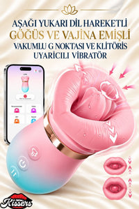 Aşağı Yukarı Dil Hareketli Göğüs ve Vajina Emişli Vakumlu G Noktası Ve Klitoris Uyarıcılı Vibratör