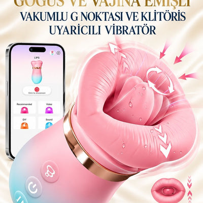 Aşağı Yukarı Dil Hareketli Göğüs ve Vajina Emişli Vakumlu G Noktası Ve Klitoris Uyarıcılı Vibratör