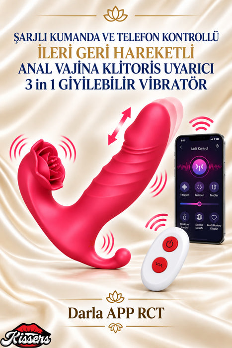 İleri Geri Hareketli Anal Vajina Klitoris Uyarıcılı 3in1 Giyilebilir Vibratör
