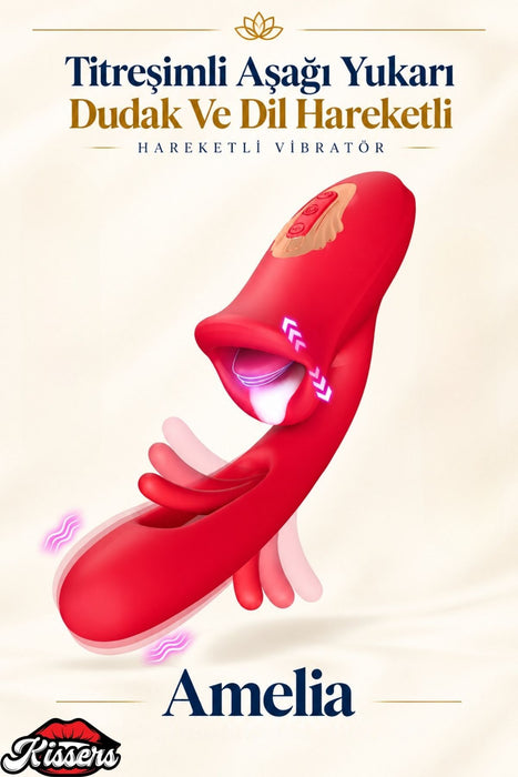 Titreşimli Aşağı Yukarı Dudak Ve Dil Hareketli G Noktası Ve Klitoris Uyarıcılı Hareketli Vibratör
