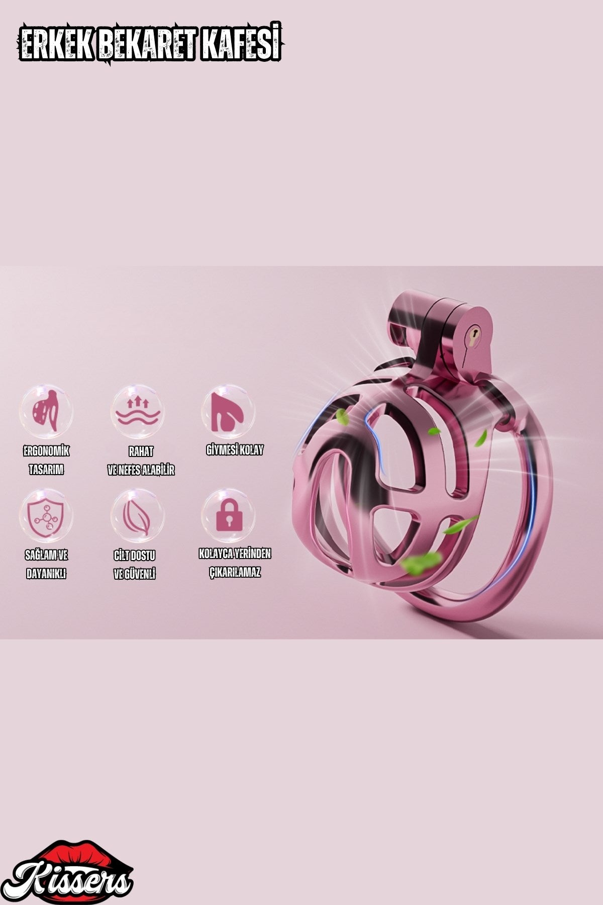 Chastity Cock Cage Vajina Görünümlü Demir Pembe Penis Kemerli Esaret Penis Kafesi