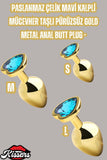 Paslanmaz Çelik Mavi Kalpli Mücevher Taşlı Pürüzsüz Gold Metal Anal Butt Plug Set 3'Lü