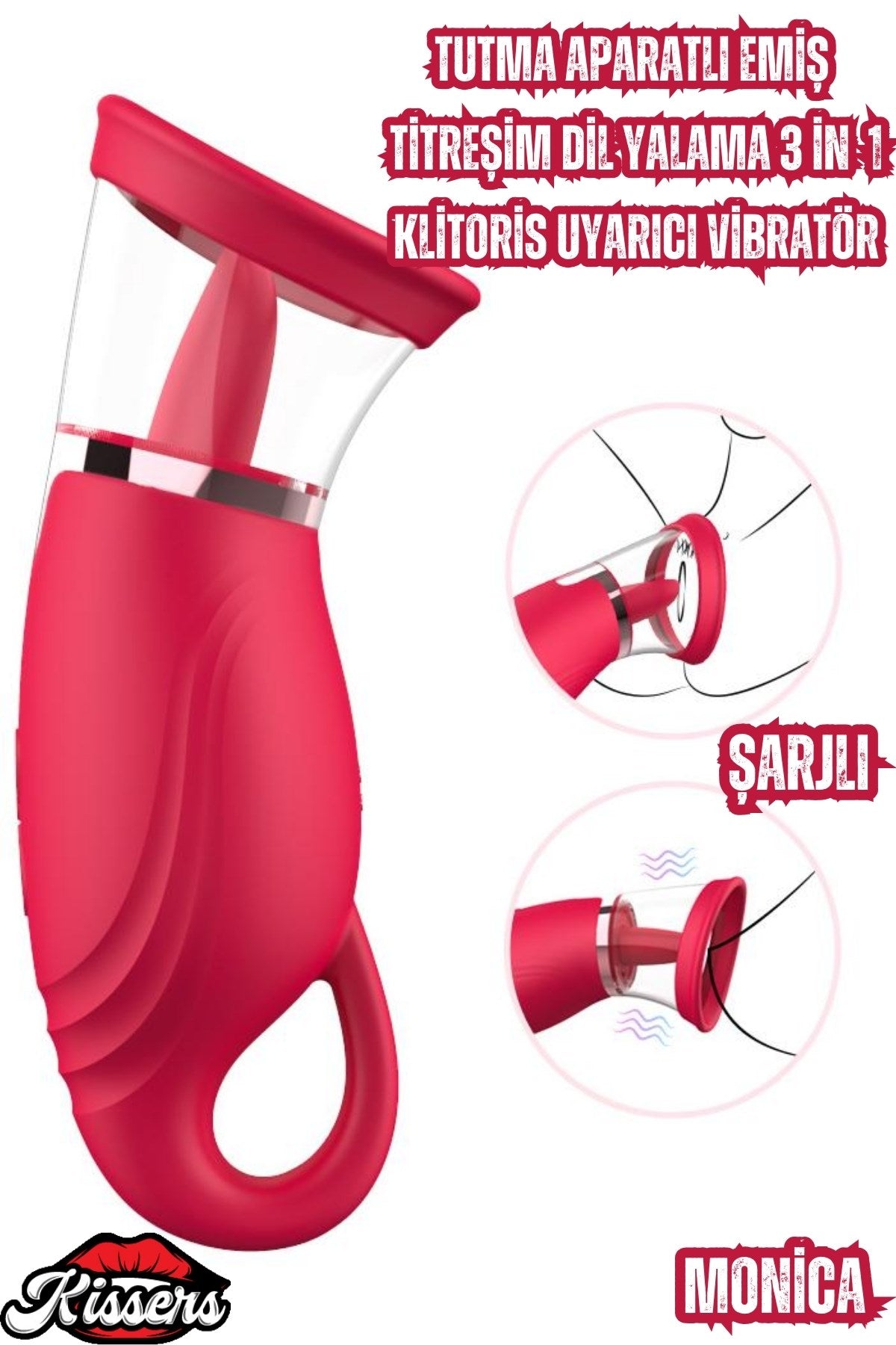 Monica Şarjlı Tutma Aparatlı Emiş Titreşim Dil Yalama Klitoris Uyarıcı Vibratör