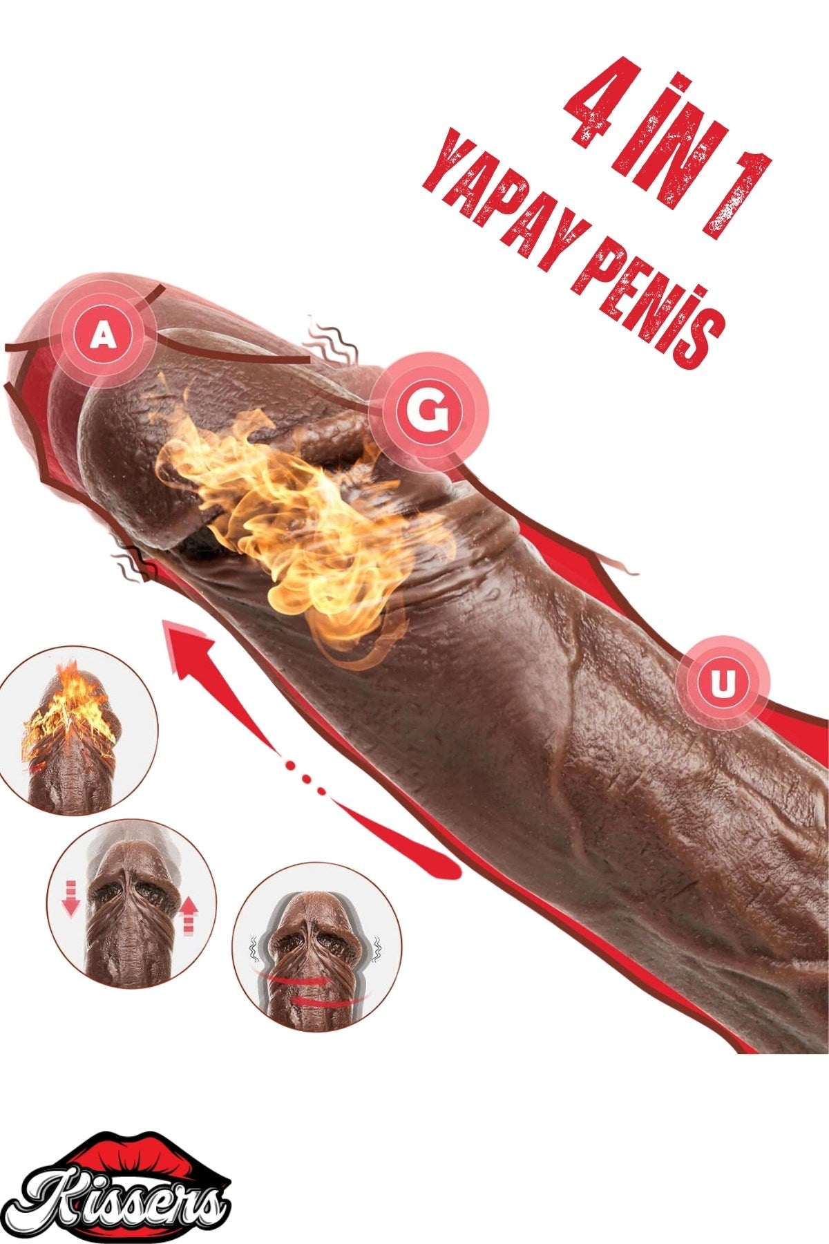 Uzaktan Kumandalı Isıtmalı İleri Geri Hareketli Rotasyonlu Realistik Esmer Ten Penis Dildo 23 Cm