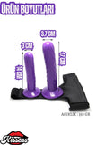 Double Belden Bağlamalı Kemerli Çift Taraflı Bisex Lezbiyen Couple Dildo Penis Mor