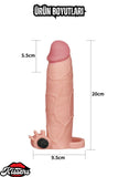 5.5 CM Dolgulu Titreşimli Ultra Süper Realistik Klitoris uyarıcılı Uzatmalı Penis Kılıfı 17 CM