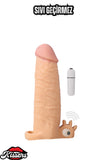 5.5 CM Dolgulu Titreşimli Ultra Süper Realistik Klitoris uyarıcılı Uzatmalı Penis Kılıfı 17 CM