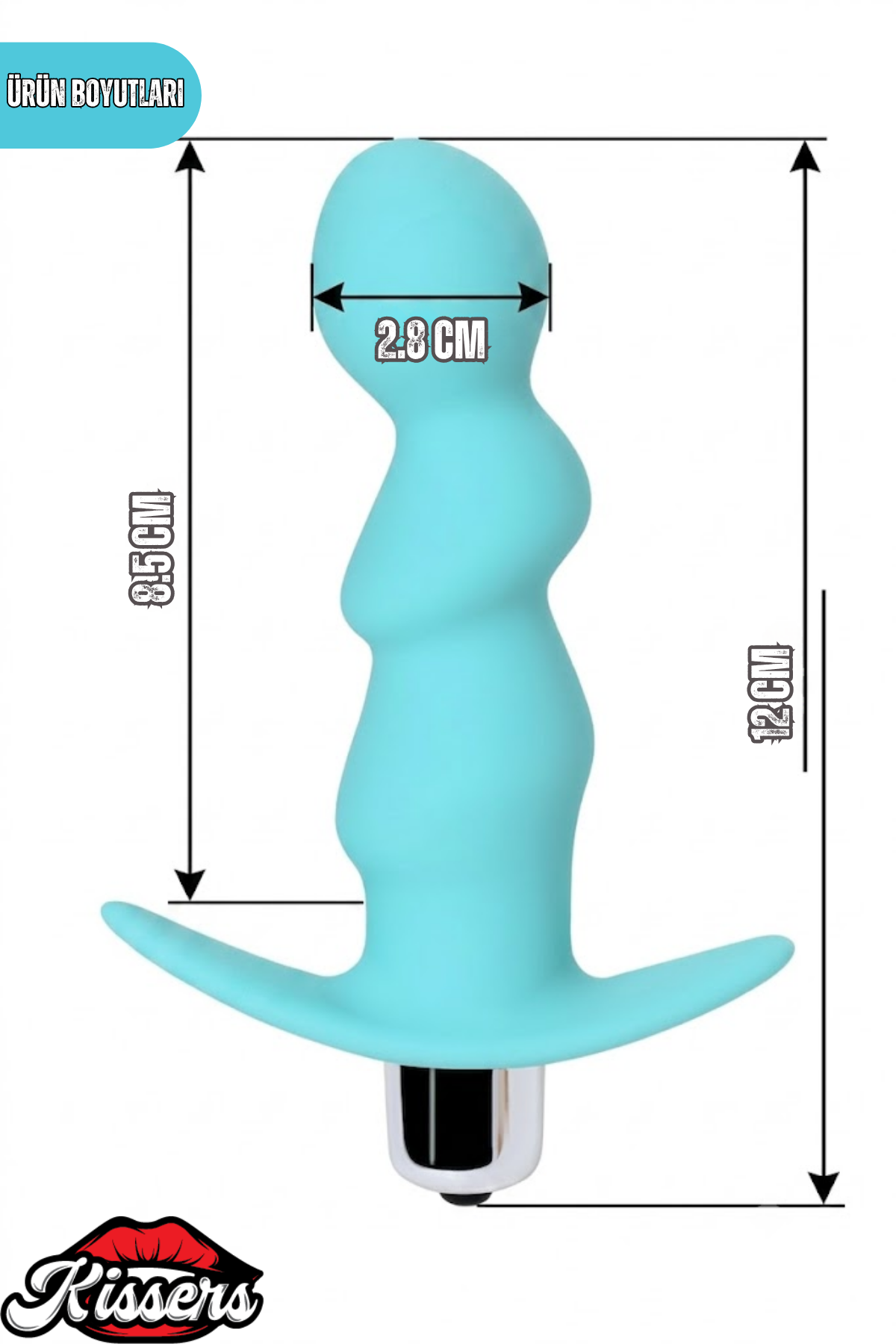 Bland Titreşimli Silikon Anal Plug 12 cm Mint Mavi Tutamaçlı Boğumlu