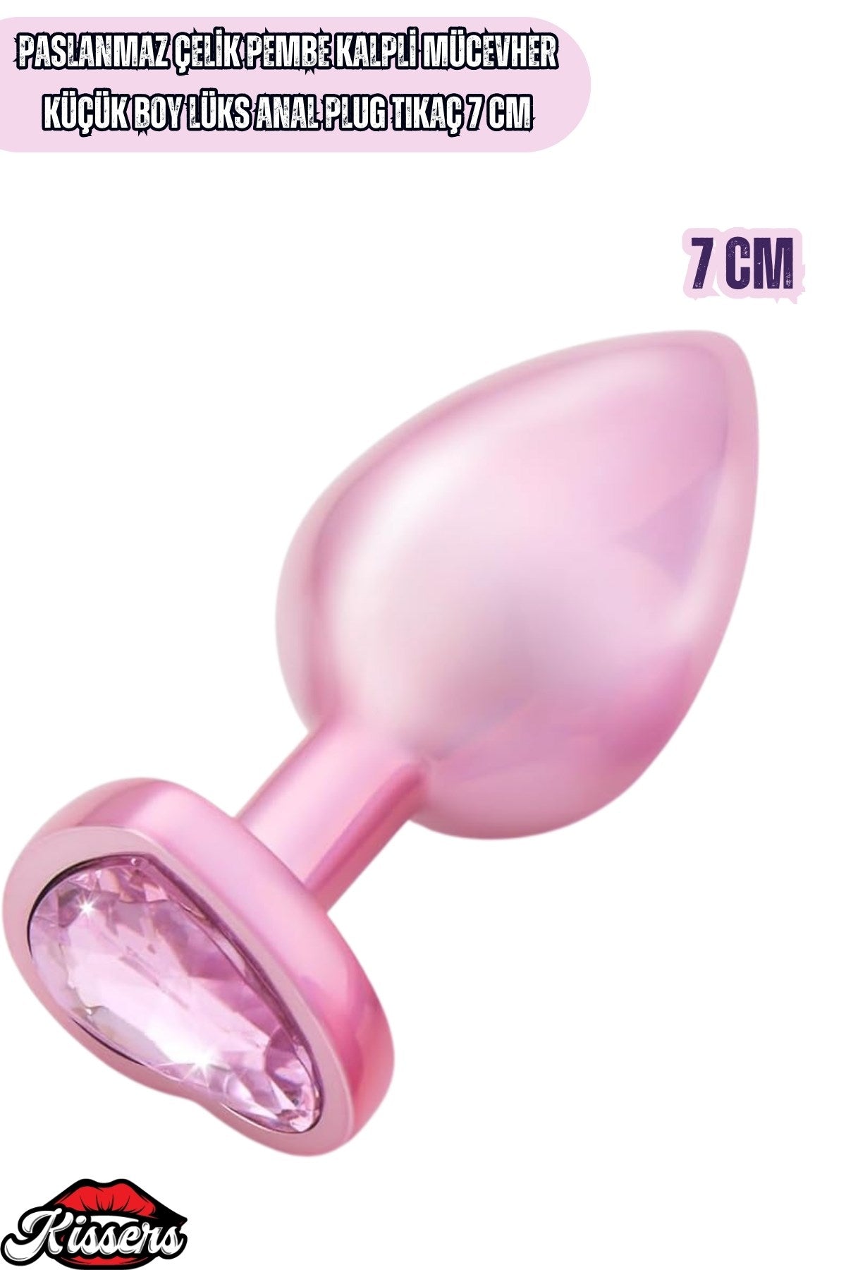Paslanmaz Çelik Küçük Boy Pembe Gümüş Kalpli Mücevher Lüks Anal Plug Tıkaç 7 Cm