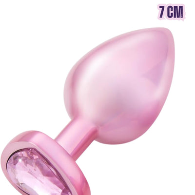 Paslanmaz Çelik Küçük Boy Pembe Gümüş Kalpli Mücevher Lüks Anal Plug Tıkaç 7 Cm