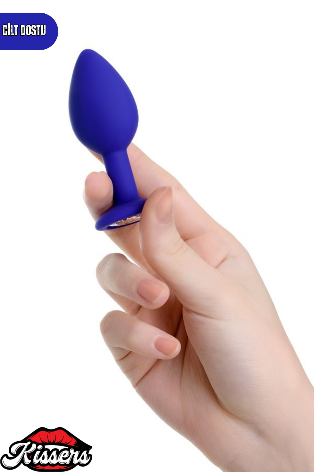 Brilliant Gümüş Kalpli Taşlı Silikon Anal Plug 7 cm Lacivert Mavi Medikal Silikon