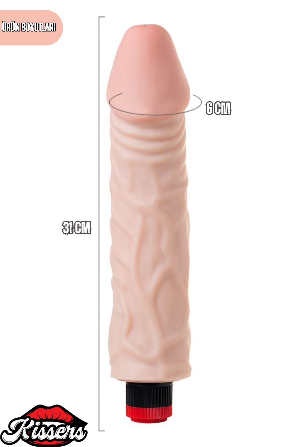 Gerçekçi Dokulu Titreşimli Mega Boy Yapay Penis Dildo 31 Cm TPR Pil Çalışan Kalın Vibratör