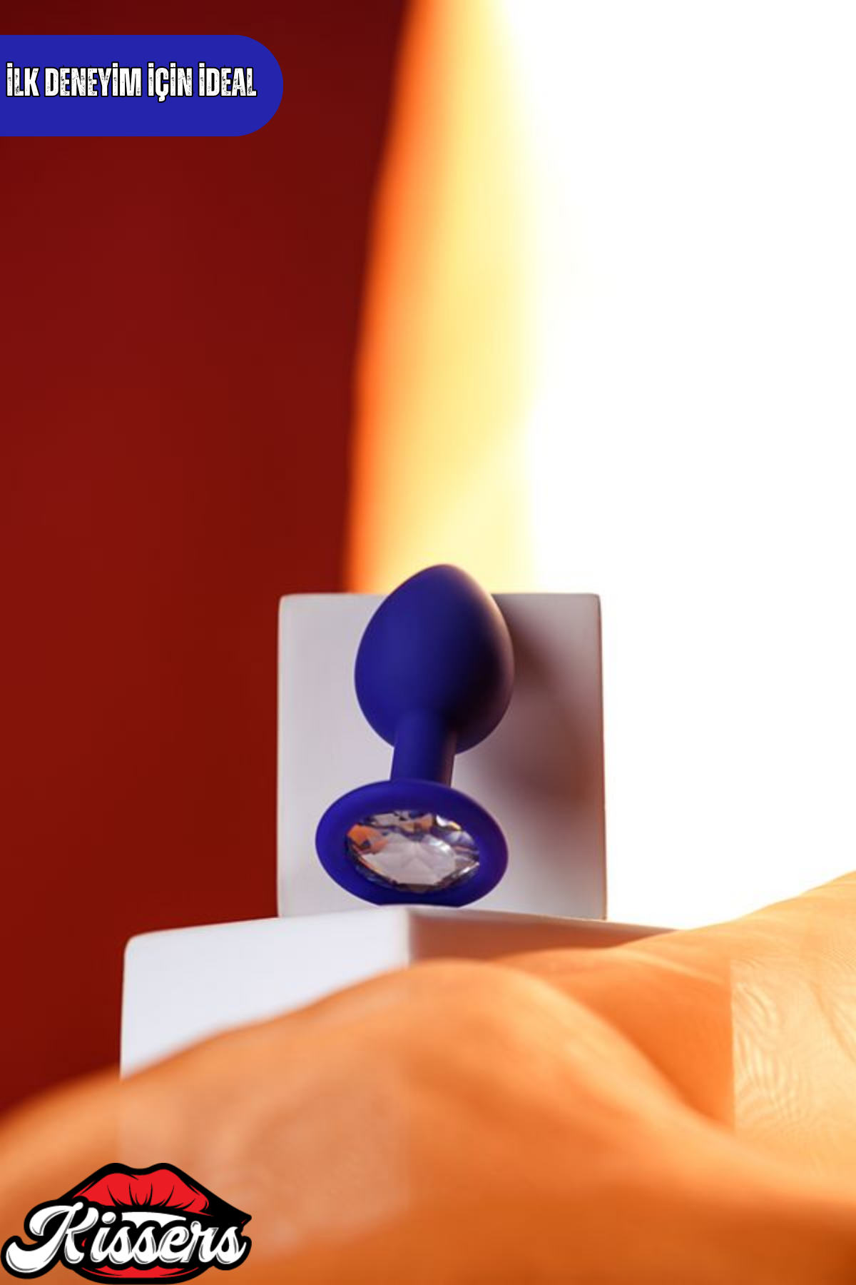 Brilliant Gümüş Kalpli Taşlı Silikon Anal Plug 7 cm Lacivert Mavi Medikal Silikon