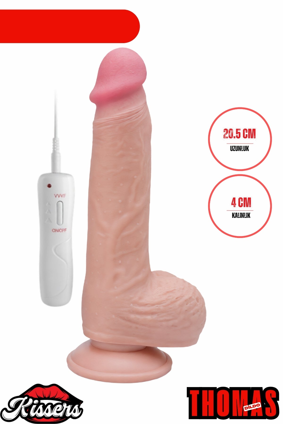 Kablolu Kumandalı Vantuzlu Güçlü Titreşimli Gerçekçi Yapay Penis Realistik Dokuda Dildo 20.5 cm