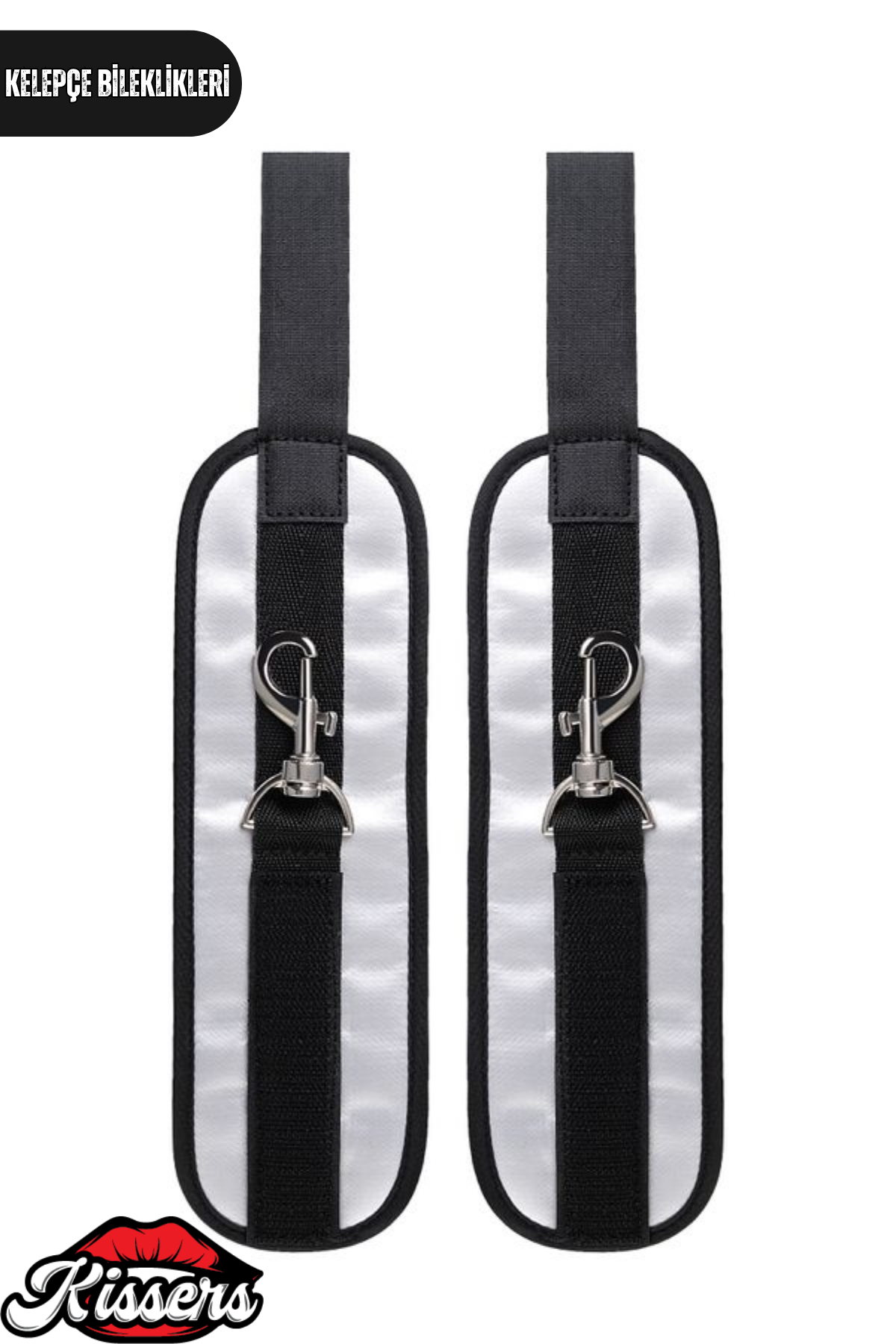 BDSM Esaret Kelepçesi Ayarlanabilir Siyah Askılı Gümüş Polyester Kapı Aparatlı Bilek Bağı
