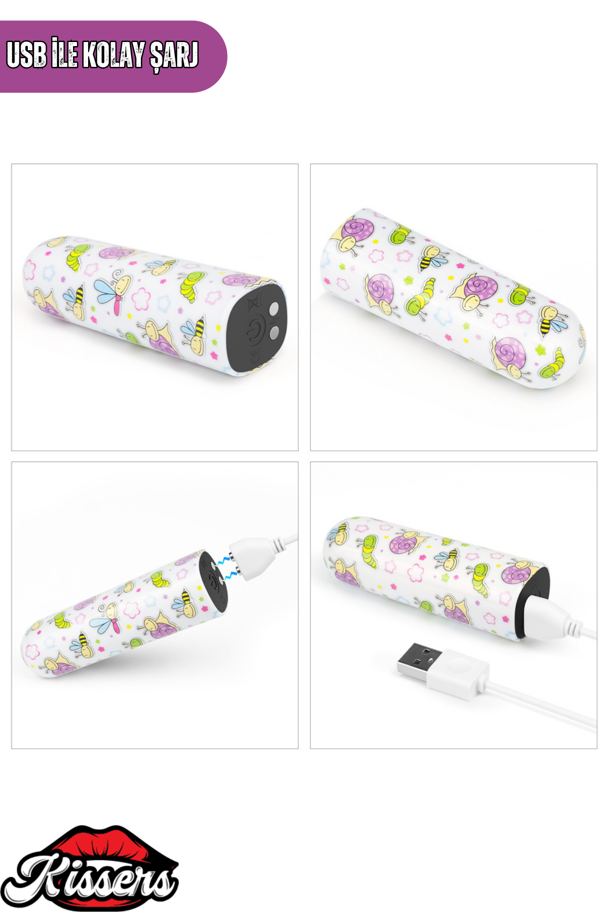 Lovetoy Beyaz Desenli Şarjlı Mini Vibratör Giyilebilir Güçlü Titreşimli Su Geçirmez Masaj Cihazı