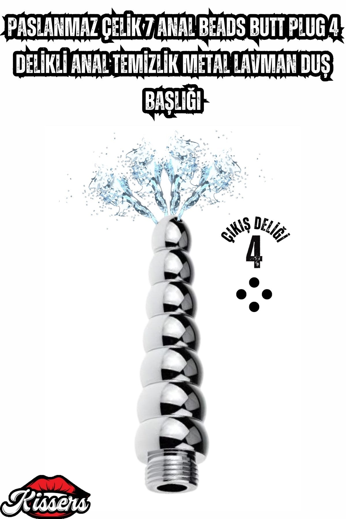 Paslanmaz Çelik 7 Anal Beads Butt Plug 4 Delikli Anal Temizlik Metal Lavman Duş Başlığı