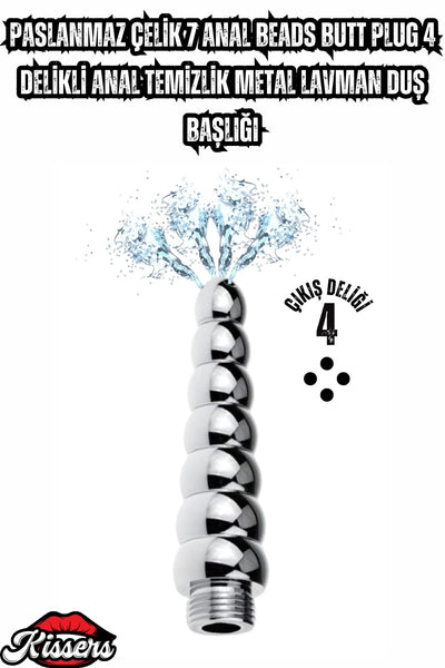 Paslanmaz Çelik 7 Anal Beads Butt Plug 4 Delikli Anal Temizlik Metal Lavman Duş Başlığı