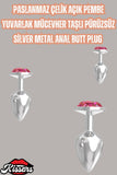 Paslanmaz Çelik Açık Pembe Yuvarlak Mücevher Taşlı Pürüzsüz Silver Metal Anal Butt Plug Set 3'Lü