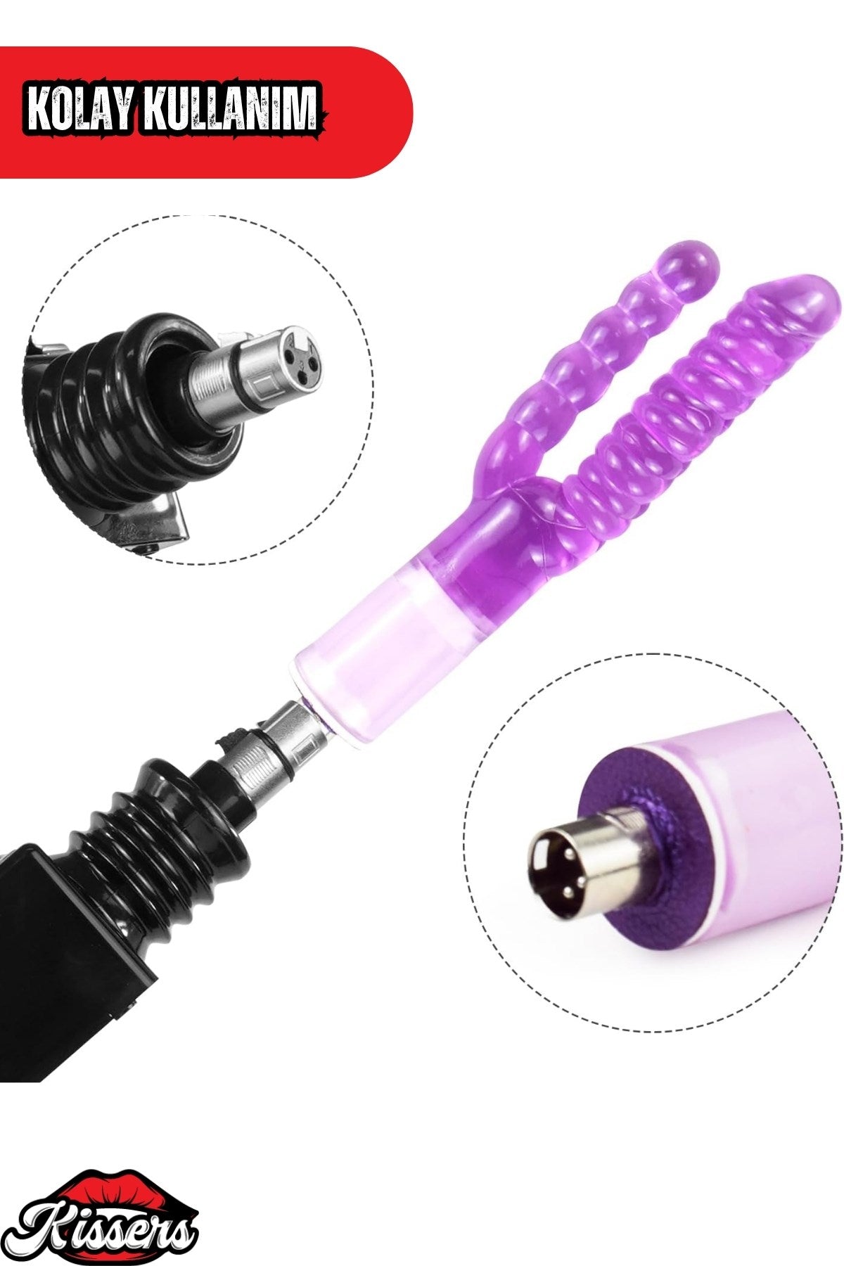 Sex Makinesi İçin 3XRL Uyumlu Çift Başlı G Nokta Uyarıcılı Mor Anal Dildo Başlık
