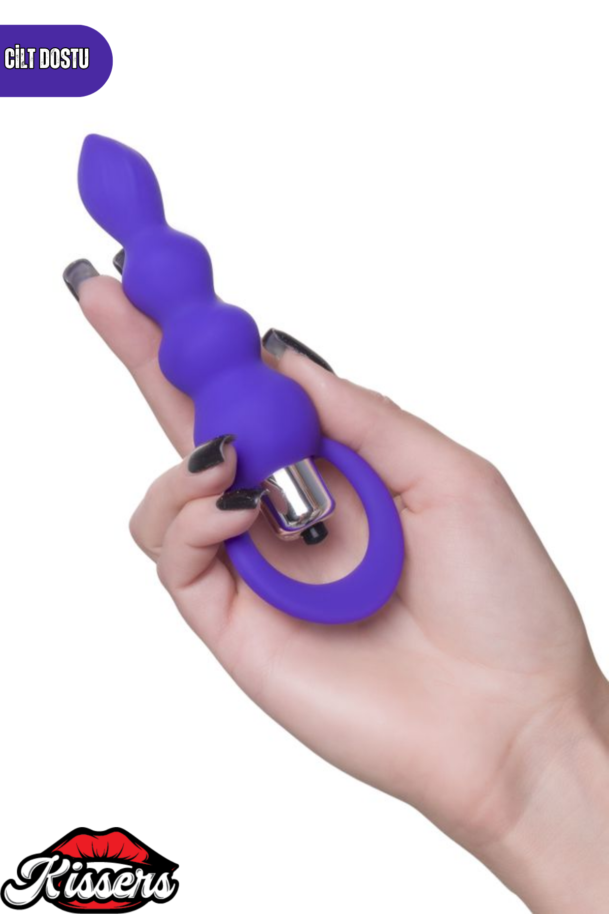 Titreşimli Silikon Anal Plug 14 cm Mor 10 Modlu Boğumlu Medikal Silikon