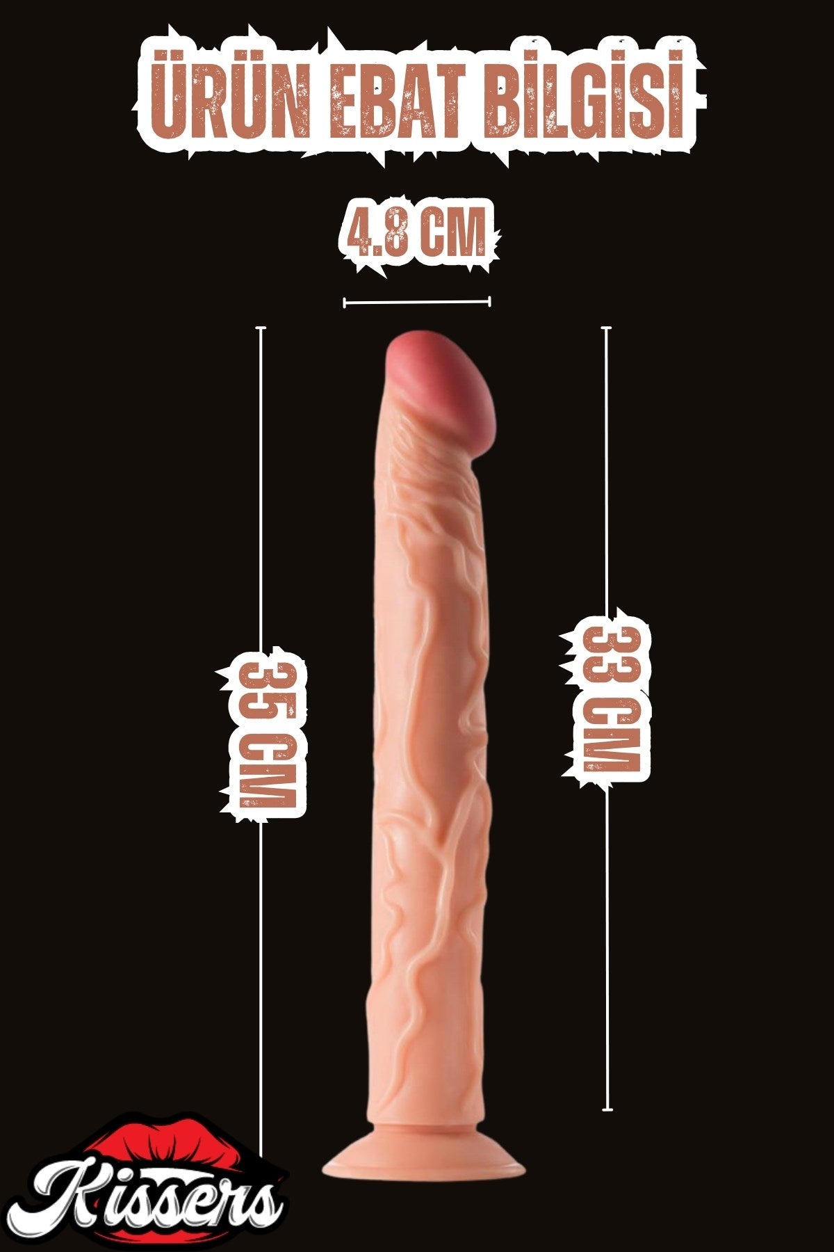 Oyuncak Gerçekçi Et Dokusunda Realistik Testissiz İnce Büyük Boy Penis Dildo 35 Cm