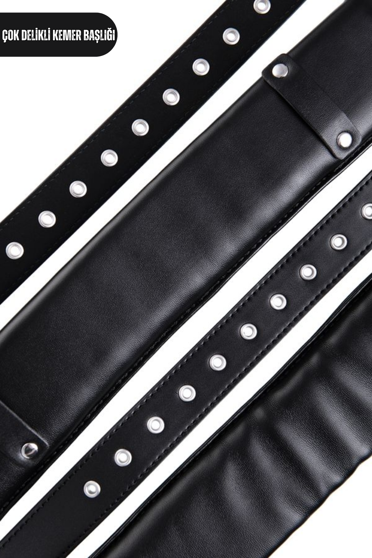 BDSM Deri Görünümlü Ayarlanabilir Siyah Baş ve Bacak Sabitleme Kemeri Fetiş Aksesuar