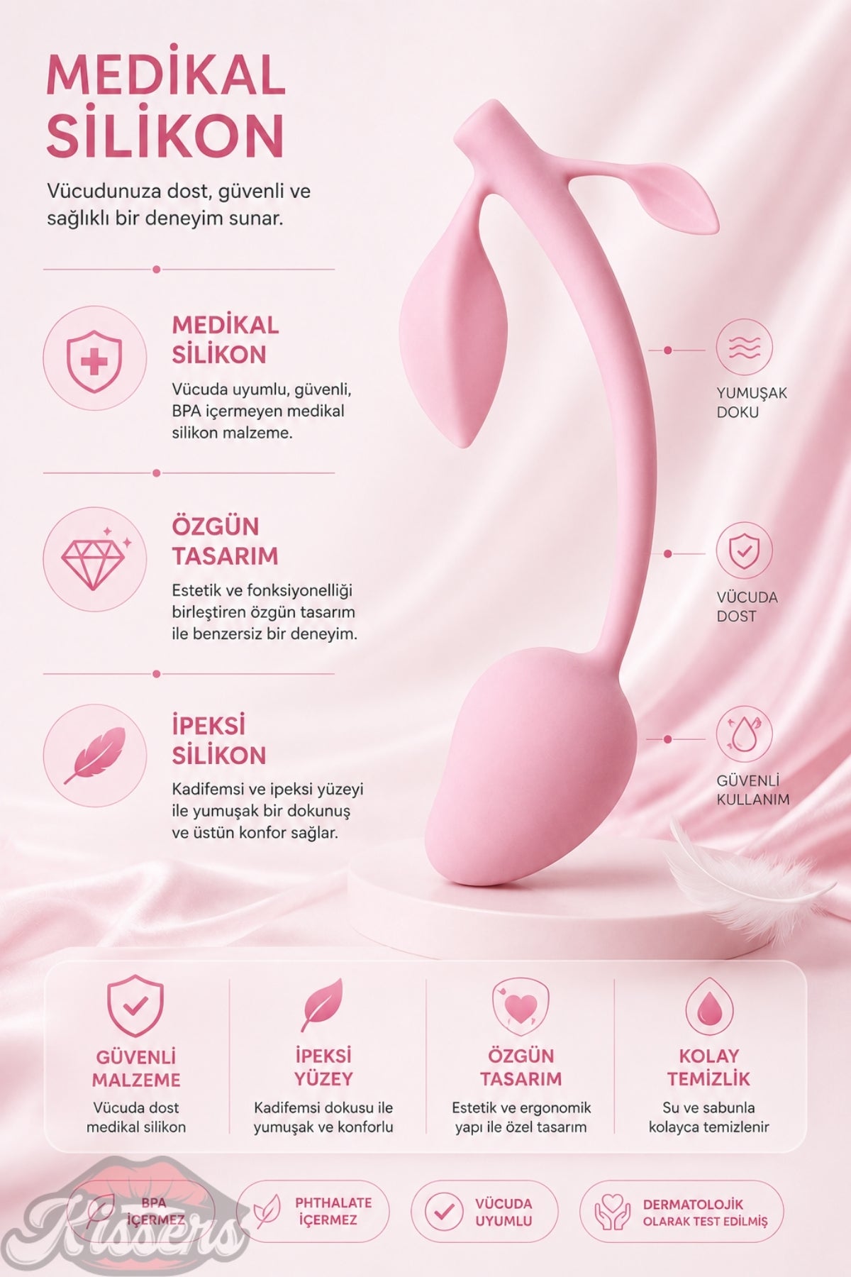 Jos Berry Vişne Vajinal Top, Silikon, Pembe
