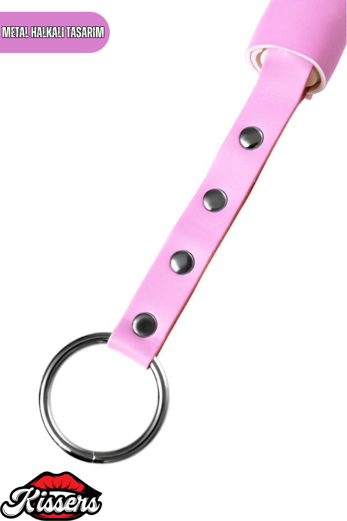 BDSM Fetiş Pembe PU Deri Kırbaç 64 Cm Gümüş Detaylı Kristal Taşlı Yetişkin Aksesuar