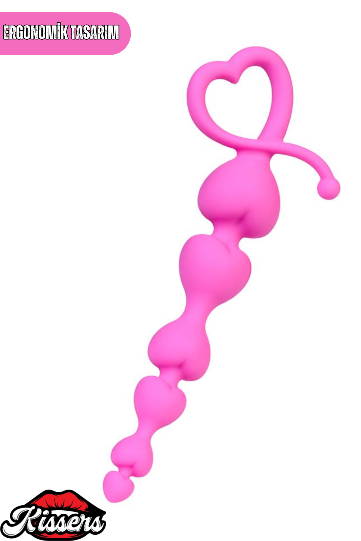 Sweety Kalp Şekilli Silikon Anal Plug 18,5 cm Pembe Boğumlu Kademeli Tasarım
