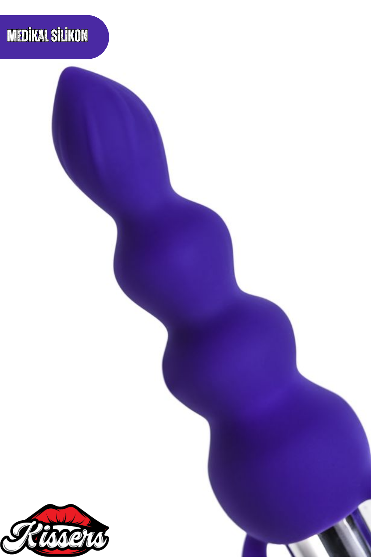 Titreşimli Silikon Anal Plug 14 cm Mor 10 Modlu Boğumlu Medikal Silikon