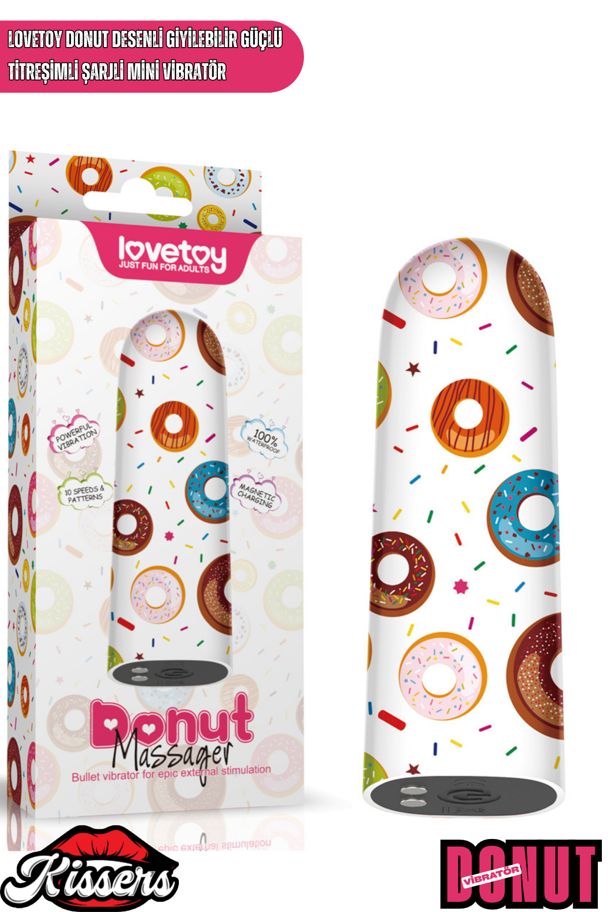 Lovetoy Donut Desenli Şarjlı Mini Vibratör Giyilebilir Güçlü Titreşimli Su Geçirmez Masaj Cihazı