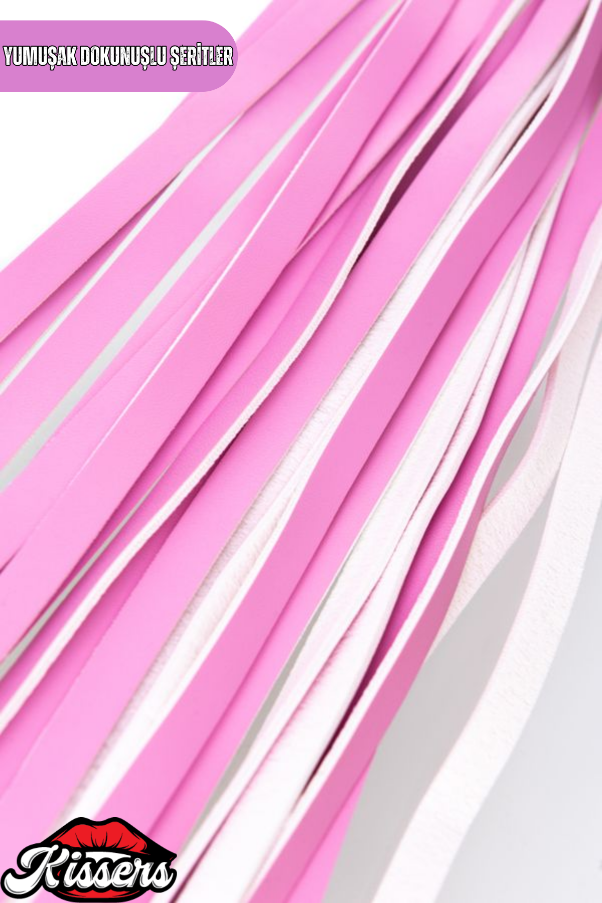 BDSM Fetiş Pembe PU Deri Kırbaç 64 Cm Gümüş Detaylı Kristal Taşlı Yetişkin Aksesuar